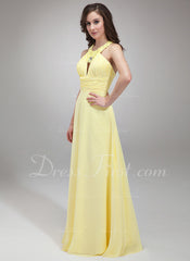 A-Line/Princess Halter Floor-Length Chiffon Prom Dress With Ruffle Beading Appliques (018004795)