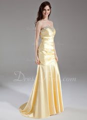 Trumpet/Mermaid Sweetheart Sweep Train Charmeuse Prom Dress With Ruffle Beading Sequins (018004958)