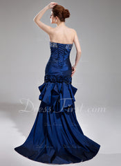 Sheath Sweetheart Asymmetrical Taffeta Prom Dress With Ruffle Beading Flower(s) Sequins (018002500)