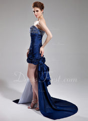 Sheath Sweetheart Asymmetrical Taffeta Prom Dress With Ruffle Beading Flower(s) Sequins (018002500)