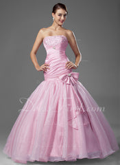 Trumpet/Mermaid Strapless Floor-Length Taffeta Organza Prom Dress With Ruffle Beading Sequins (018004953)