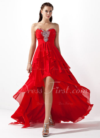 A-Line/Princess Sweetheart Asymmetrical Chiffon Prom Dress With Ruffle Beading (018004808)