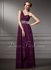 A-Line/Princess One-Shoulder Floor-Length Chiffon Prom Dress With Ruffle Beading (018004882)