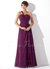 A-Line/Princess One-Shoulder Floor-Length Chiffon Prom Dress With Ruffle Beading (018004872)