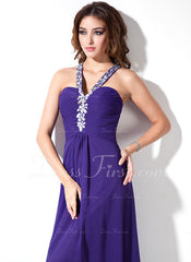 A-Line/Princess V-neck Floor-Length Chiffon Prom Dress With Ruffle Beading (018004819)