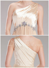 A-Line/Princess One-Shoulder Floor-Length Chiffon Charmeuse Prom Dress With Ruffle Beading (018004859)