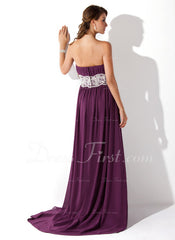 Empire Strapless Sweep Train Chiffon Prom Dress With Ruffle Lace Beading (018005060)