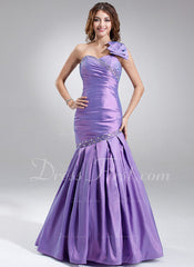 Trumpet/Mermaid One-Shoulder Floor-Length Taffeta Prom Dress With Ruffle Beading (018002456)