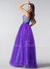 A-Line/Princess Sweetheart Floor-Length Tulle Charmeuse Prom Dress With Ruffle Beading Sequins (018004898)