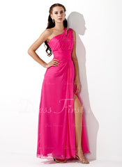 A-Line/Princess One-Shoulder Floor-Length Chiffon Prom Dress With Ruffle Beading Sequins (018005062)