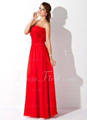 A-Line/Princess Strapless Floor-Length Chiffon Tulle Prom Dress With Ruffle (018004828)