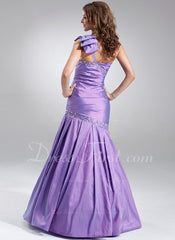 Trumpet/Mermaid One-Shoulder Floor-Length Taffeta Prom Dress With Ruffle Beading (018002456)