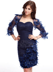 Sheath Sweetheart Knee-Length Organza Cocktail Dress With Ruffle Beading Flower(s) (016025376)