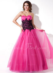 A-Line/Princess Sweetheart Floor-Length Tulle Prom Dress With Ruffle Lace (018004822)