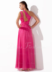 A-Line/Princess One-Shoulder Floor-Length Chiffon Prom Dress With Ruffle Beading Sequins (018005062)