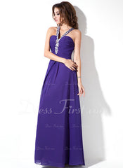 A-Line/Princess V-neck Floor-Length Chiffon Prom Dress With Ruffle Beading (018004819)