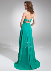 Empire Sweetheart Sweep Train Chiffon Prom Dress With Ruffle Beading (018005042)