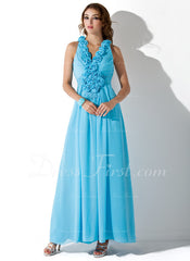 A-Line/Princess V-neck Ankle-Length Chiffon Prom Dress With Ruffle Beading Appliques Flower(s) Sequins (018004831)