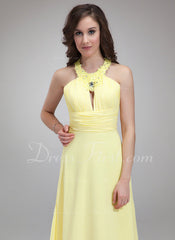 A-Line/Princess Halter Floor-Length Chiffon Prom Dress With Ruffle Beading Appliques (018004795)