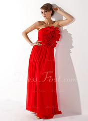 A-Line/Princess Strapless Floor-Length Chiffon Prom Dress With Flower(s) (018004788)